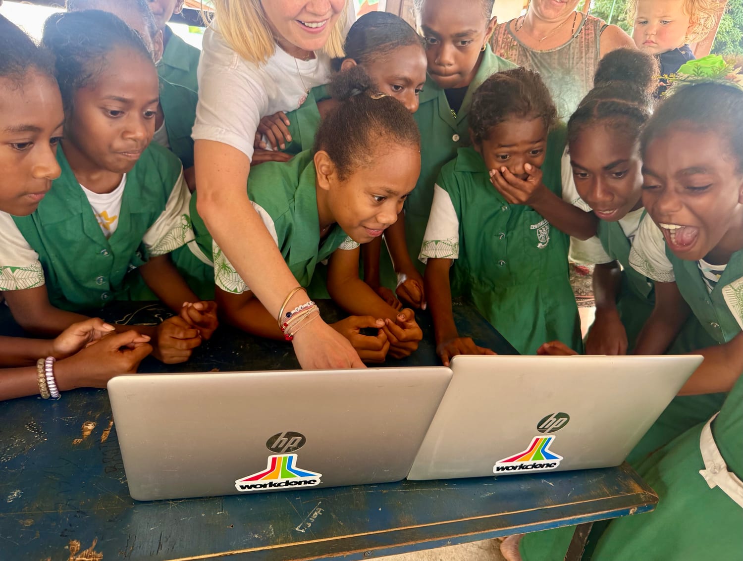 Students in Vanuatu using donated WorkClone laptops